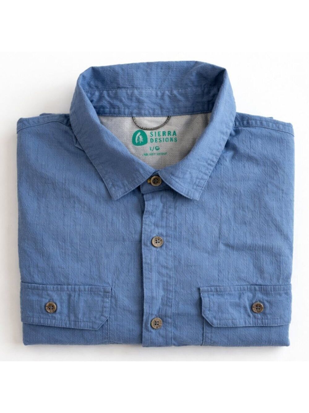 Sierra Designs Blue Short Sleeve Button Down Shirt Cotton Size Large Gorpcore